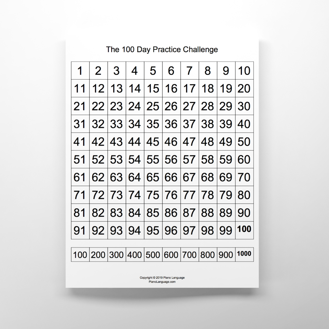 100 Day Practice Challenge Worksheet